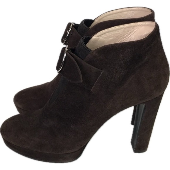Prada Suede Heeled Booties with Front Buckle Size 10 - Picture 3 of 12
